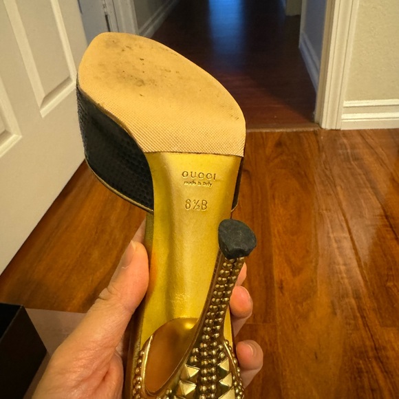 Gucci Studded Black and Gold Peep Toe Heels — Tom Ford Farewell Collection - Picture 4 of 4